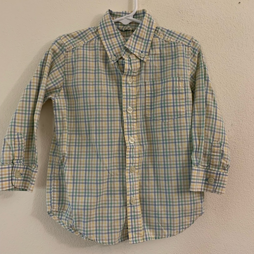 🌺 The Children’s Place 4t plaid Button Down Shirt. Blue Green and Yellow.